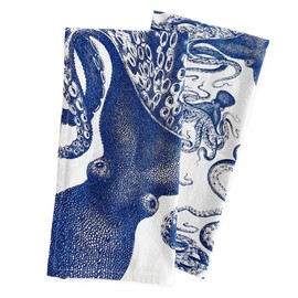 Caskata Lucy The Octopus Kitchen Towels Set of 2 | 100% Cotton Quick Dry Cleaning Dishtowel | Perfect for Home, Dining, Birthday, Gifts | Blue and White, 20.5W X 30L