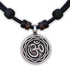 HANA LIMA Leather Necklace Om Buddha Shiva India Surfer Necklace Leather Necklace, Leather Pewter Leather Pewter coconut, 0