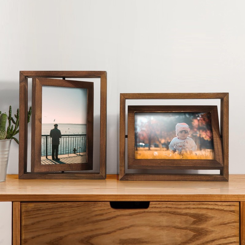 Egofine 2 Pack 6x8 Rotating Floating Picture Frames,Double-Sided Display with
