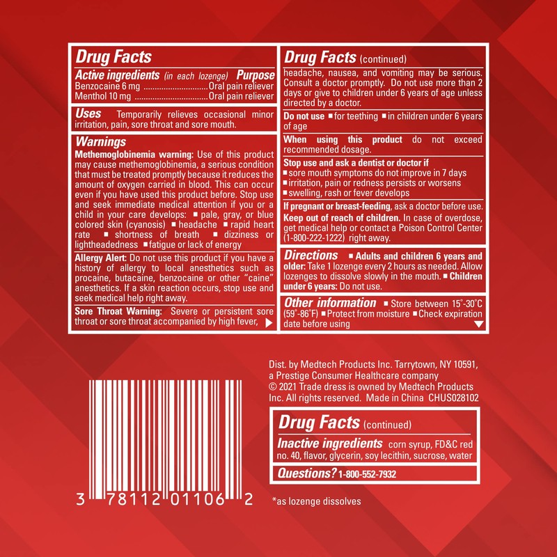 Chloraseptic Sore Throat Lozenges, Cherry, 18 Count, 1 Pack