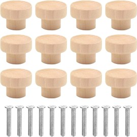 Wood Drawer Knobs, 12 Pcs Wooden Round Knobs, Wood Pull Knobs for Drawer, Wardrobe, Dresser, Cupboard (Natural Wood Color)