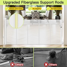 Reinforced 195 Inch Extra Wide Retractable Baby Gate Extra Long Dog Gate with Support Rods – Prevent Crawling Under, 16 Feet Mesh Baby Gate Retractable Gate Outdoor/Indoor Retractable Pet Gate, White