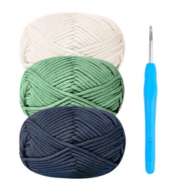 Renyiz Chunky Yarn for Crochet,Cotton Yarn Thick Wool for Crochet 3x50g Crochet Yarn for Beginners Amigurumi Yarn with 4mm Crochet Hook,Easy Crochet Starter Kit Blue Green Yarn