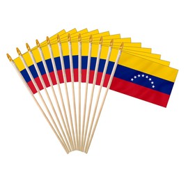 Venezuela Stick Flag 4x6IN 12 Pack Small Mini Venezuelans National Handheld Flag Latino America Spanish Language Speaking for Hispanic Heritage Month Decor with Wood Pole And Blunt Spear Top