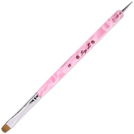 Ivy L Premium 2 Way French Gel Acrylic Nail Art Kolinsky Brush with Dotting Tool for Professional Manicure Cuticle Clean up Nail Art Design (Size 10, Pink Marble)