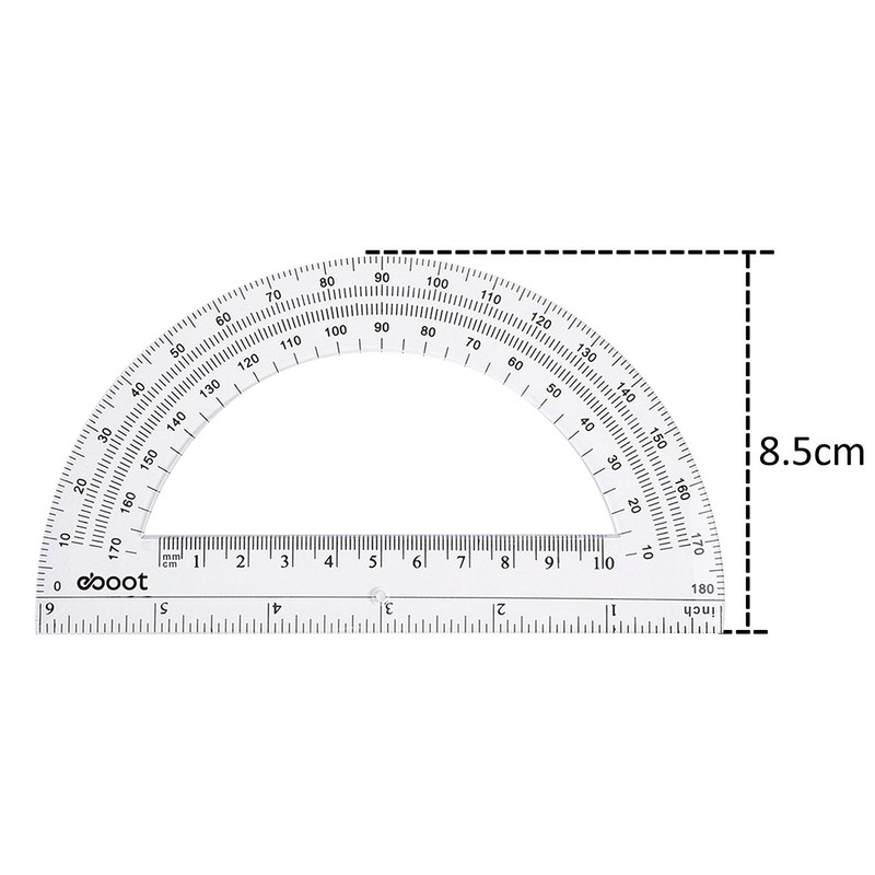 EBOOT Plastic Protractor Math Protractors 180 Degrees, 6 Inch, Pack