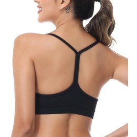 wirarpa Women's Sports Bra Buttery Soft Y Back Padded Low Impact Spaghetti Thin Strap Workout Yoga Top Black X-Large