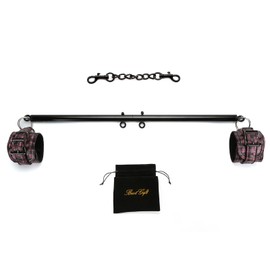 Yoga Spreader Bars Black Stainless Steel Expandable Pilates Bar with 2PCS Pink Soft Adjustable Straps, Exercise Sports Aid Training Fitness Gear for Home Yoga Gifts