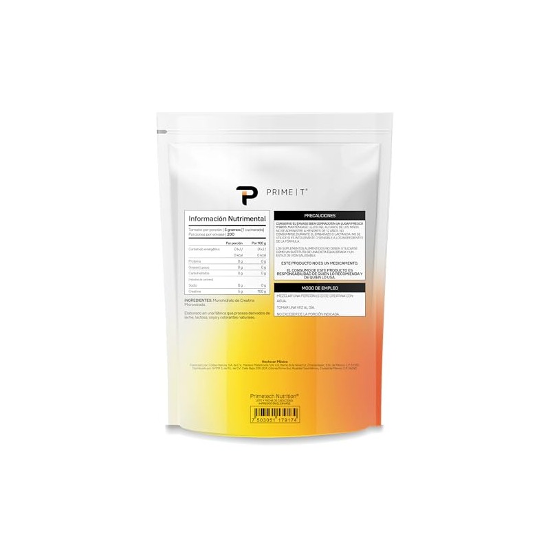 Primetech Nutrition Creatina Monohidratada Micronizada en Polvo 300 gr |