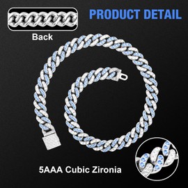 WimuPath Silver-Plated Blue Diamond Dog Collar - Cuban Style Metal Chain with Secure Buckle, Luxury Durable Collar for Small/Medium/Large Dogs & Puppies