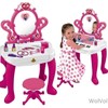 WolVolk 2-in-1 Vanity Set Girls Toy Makeup Accessories with Working Piano & Flashing Lights, Big Mirror, Cosmetics, Working Hair Dryer - Glowing Princess Will Appear When Pressing The Mirror-Button