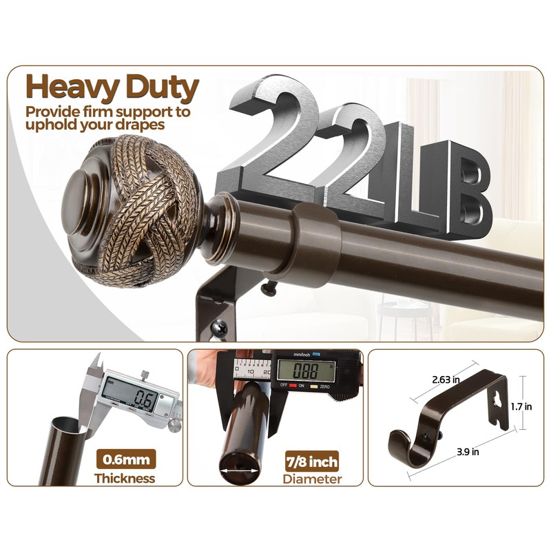 Bronze Curtain Rod 32 to 58 Inches (2.6 to 4.8