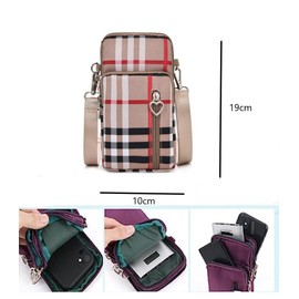LTLSZRN Handytasche zum Umhängen,Nylon Handy Umhängetasche, Geldbörse Brieftasche,Umhängetasche mit Kopfhörer Eingang,Crossbody Schultertasche,Schultertasche für Handy unter 7 zoll(Aprikosen-Gitter)