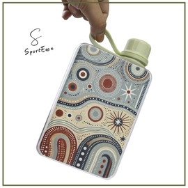 S SportEase Flat Water Bottle 500ml – BPA-Free, Eco-Friendly, Leak-Proof & Slim Design, Portable Reusable Bottle with Indigenous Art, Ideal for Travel, School, Work, and All Ages (Australia Inspired)