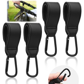 Pack of 4 Pram Hooks, Black Metal Carabiner and Velcro Hooks, Universal Pram Hooks for Changing Bags, Hanging Bags, Shopping Bags