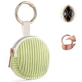 Playexen Ring Holder Keychain, Corduroy Jewelry Holder Storage with Ring Buckle, Portable Mini Travel Jewelry Keeper Case for Earrings, Rings, Necklaces (Green)