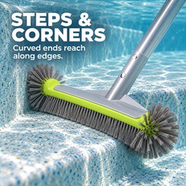 17.5 Inch Pool Brush Head, 7-Row Nylon Bristles with Rounded Ends and Heavy Duty Aluminum Back