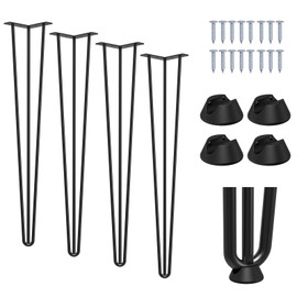 28 inch Hairpin Table Legs - Set of 4 Metal Table Legs Industrial Style Heavy Duty Steel Legs with Rubber Floor Protectors for Side Tables/End Tables/Nightstands/Benches/Stools Furniture DIY (Black)