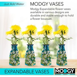 MODGY Expandable Flower Vase, Plastic Decorative Modern Foldable Printed Vases for Centerpieces for Wedding, Dining Table, Home Decor, Living Room, Bathroom, Field of Lilies, Louis C. Tiffany, 4 Pack