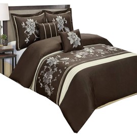 Royal Hotel 5PC Myra Full/Queen Embroidered Duvet Cover Set, Chocolate