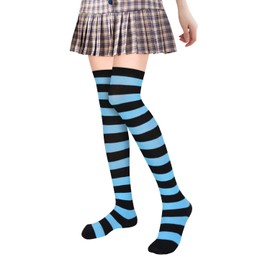 Benefeet Sox Gothic Thigh High Socks for Women Black Blue Neon Striped Over Knee High Long Sock Girls Cute Colorful Rainbow Stockings Tights Athletic Cosplay Rave Party Costume Leg Warmer