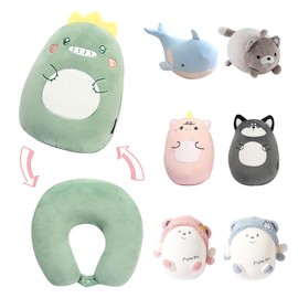 DAWNTREES Soft Neck Travel Pillow for Kids,Animals Cartoon Pillow Deformation Doll Two-in-One Dual-Purpose Creative Pillow,Boys and Girls Gift