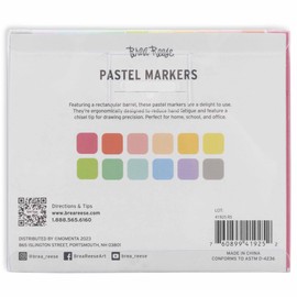 Brea Reese: Pastel Markers - 12pc Soft & Vivid Colors, Wide Chisel Tips, Ergonomic Design, Ink, Adult Art & Craft Supplies, Drawing
