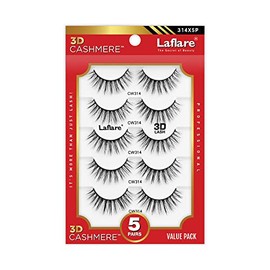 Laflare 3D Cashmere False Eyelashes Multipack, Ultra Soft, Glam, Luxurious, Cruelty-Free, Reusable, Fake Eyelashes 5 Pairs Value Pack (314X5P)