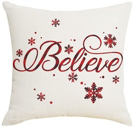 Artmag 20x20 Christmas Pillow Covers, Decorative Farmhouse Christmas Vibes Believe Buffalo Plaid Let it Snow Christmas Outdoor Pillow Shams Cases Slipcovers Set of 4 for Couch Sofa