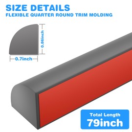 0.7"×0.86" Flexible Quarter Round Molding Peel and Stick Trim Molding self-Adhesive Bathtub, Kitchen, countertop Flexible Trim molding. (Gray, 79Inch)