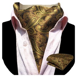 GUSLESON Men's Ascot Paisley Floral Jacquard Woven Gift Cravat Tie and Pocket Square Set, Gold, 15.5cmx5.5cm