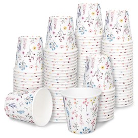 FYSUIMU 200Pcs Wildflower Bathroom Cups 3Oz Disposable Spring Floral Mouthwash Paper Cups for Beverage Dessert Home Hotel Travel Party Events