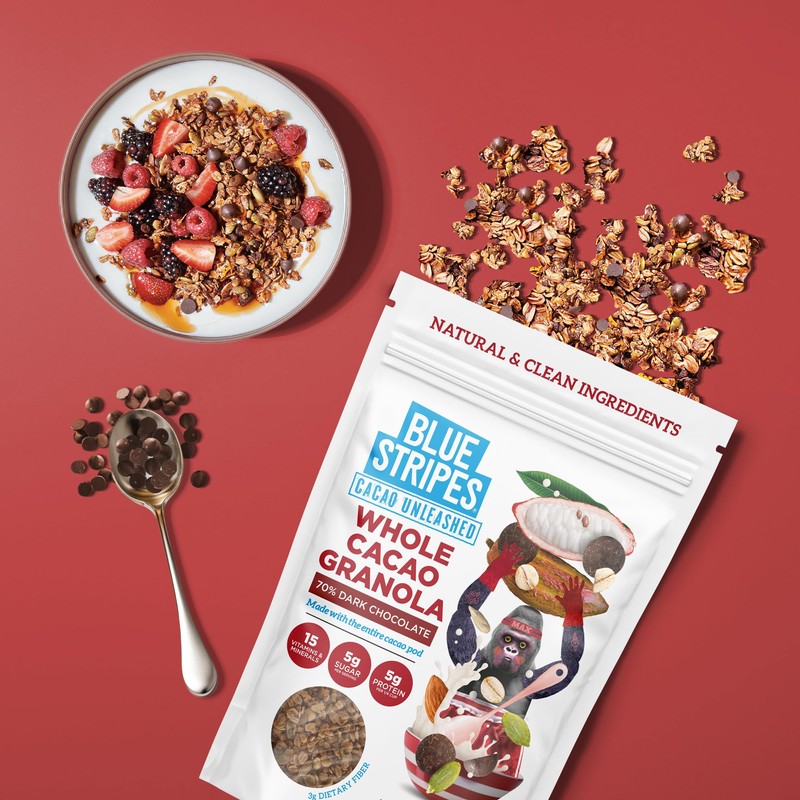 Blue Stripes Whole Cacao Granola - Gluten Free 70% Dark