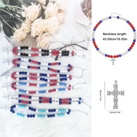 LIYAPEI Bling Ice Collection Baseball Necklace for Boys, crucifix cross pendant necklace colorful Rhinestone Beads Beaded Necklace for Men Women Baseball Team Lovers (18in, red white blue)