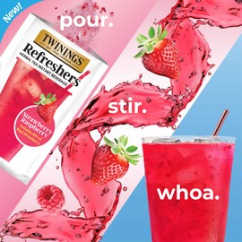 NEW Twinings Strawberry Raspberry Refreshers, Herbal Tea Instant Beverage, Real Strawberry Fruit Bits, 5 Count (Pack of 6), Café Style, No Artificial Sweeteners, Naturally Caffeine-Free, 30 Packets