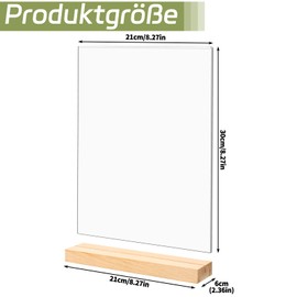Yoosso Pack of 2 Acrylic Table Stands A4 Stand A4 Sign Holder with Wooden Base for Advertising Menu Card Wedding Cafe Restaurant (L&T Shape - 2 Options)