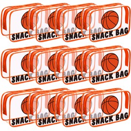 Yeyeplum 12 Pcs Basketball Snack Bags for Team Gifts Goodie Snack Treat Candy Pouch Bags Clear PVC Waterproof with Zipper Party Favors for Team Ground Birthday Gifts Sport Supplies
