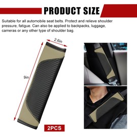 povtii 2 PCS Car Seat Belt Cover, Carbon Fiber Leather Auto Seat Belt Pads Cover, Safety Seatbelt Shoulder Strap Covers Protect Your Neck and Shoulder, Universal Car Accessories (Black+Beige)