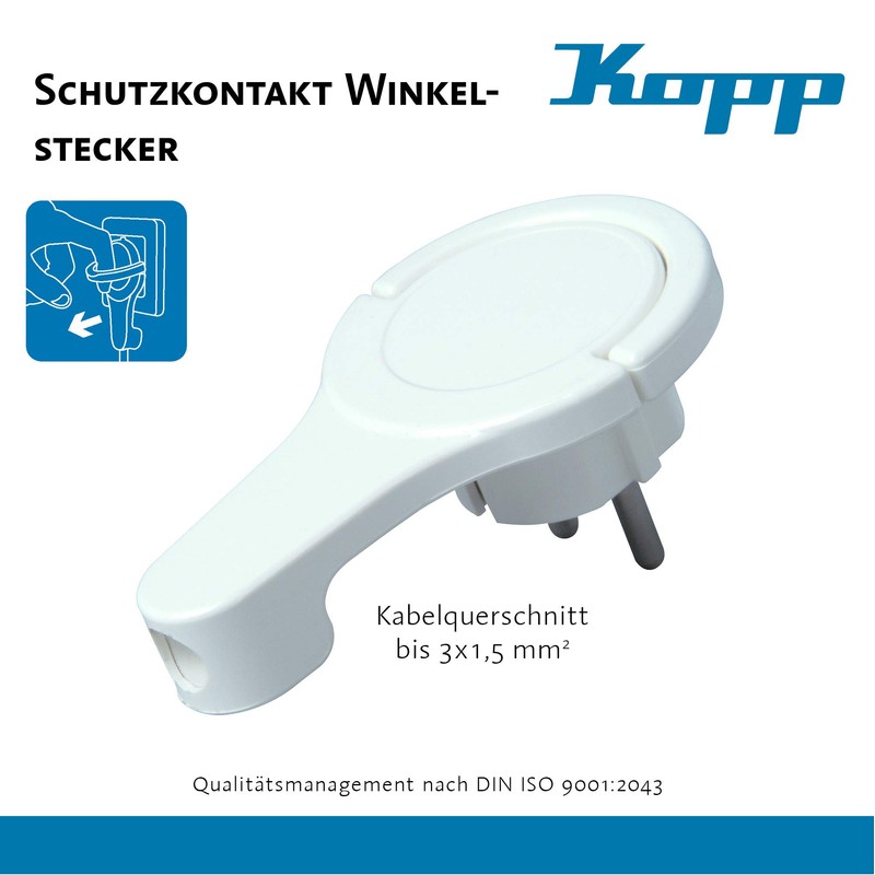 Kopp 172002037 Plastic Earthing Contact Angle Euro Plug, Extra-Flat, White,