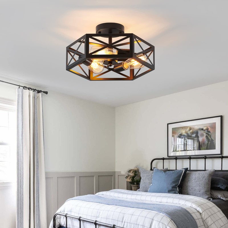 XSDeTu Semi Flush Mount Ceiling Light Fixture, Modern Farmhouse 3-Light