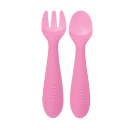 Nuby Silicone Easy Grip Fork & Spoon Set, 12+m in Pink