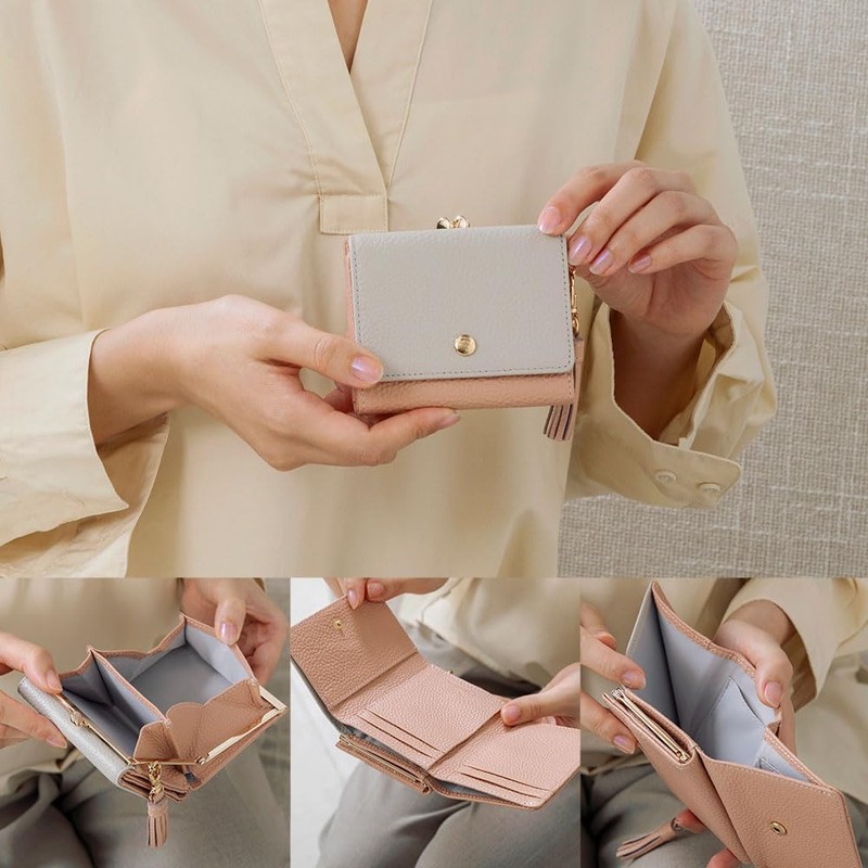 [Kiocciola] Mini Wallet Clasp Purse Tri-fold Genuine Leather Compact Wallet