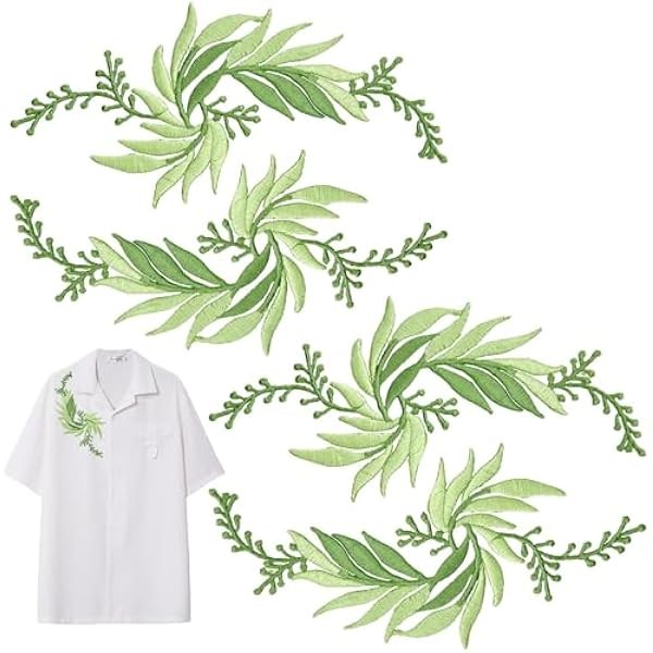 4 PCS Green Leaves Vine Applique, Iron on Applique Embroidery