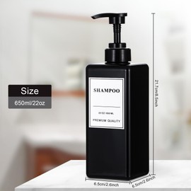 Yeeco 3 Pack Soap Dispenser 22oz/650ML, Shampoo and Conditioner Dispenser with Hand Pump Dispense, Empty Shampoo Bottles Refillable Liquid for Bathroom Hotel Kitchen, Labels for Shower Bottles, Black