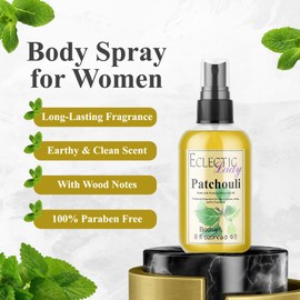 Eclectic Lady Body Spray for Women, 8 Oz Patchouli Essential Oil Body Mist with Long-Lasting Fragrance, Earthy & Clean Scent Reminiscent of the 1960s & 70s, Light, Subtle Perfume with Wood Notes, 100% Paraben Free