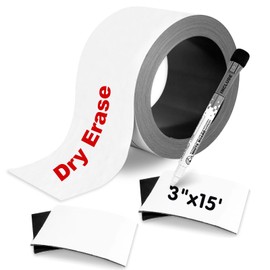 Thaibear Magnetic Dry Erase Labels Roll,3 Inch x 15 Feet, Magnetic Tape Roll, Magnetic Strips Labels, Dry Erase Magnet Labels Strip for Whiteboard, Locker, Refrigerator - Easy to Cut Any Shape