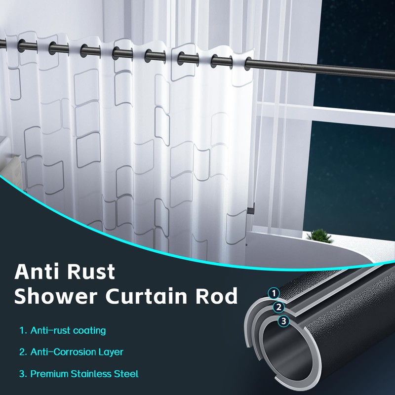 UIABOPZ Shower Curtain Rods, 29-64inch Adjustable Shower Pole - Heavy