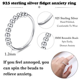 YADOCA 925 Sterling Silver Anxiety Ring for Women Girls Stackable Rings Spinner Bead Rings Fidget Ring, Sterling Silver
