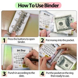 30-Day Cash Envelope Challenge Binder | Ombre Gradient PU Leather Money Organizer & Budget Book | Mini Size Portable Wallet for Home, Office, Travel, School Use Savings Tracker