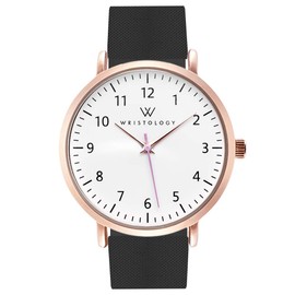 Wristology Numbers Womens Nurse Watch in Rose Gold - Interchangeable Black Silicone Band Watch for Nurses Large Easy Read Analog Watch with Second Hand for Women, Men, Nurses, Teachers, SWR003